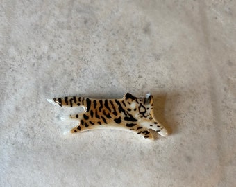 Leaping tiger - porcelain brooch