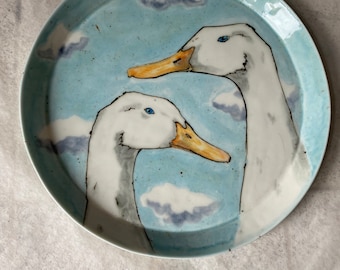 Two ducks and a summer sky - a porcelain plate