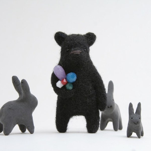 Black bear with crystals in paw, brooch