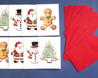 Holiday Cards - Blank Inside - Boxed Set of 8 Mixed - Watercolor Holiday Cookies