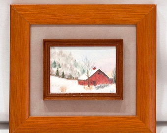 No. 57 Snowy Sunrise -  Miniature Watercolour Painting in 1:12 Scale