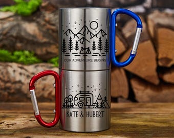 Personalized Carabiner Camping Mug/Custom Camper Mug/Campfire Mugs/Family Outdoor/Camp Mug/Adventure/Couple Gift/Mountain Climber Gift