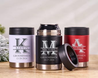 Groomsmen Gifts-Custom Metal Can Cooler-Engraved Metal Can Holder-Monogrammed Beer Can Cooler-Personalized Can Cooler-Christmas Gift for Man