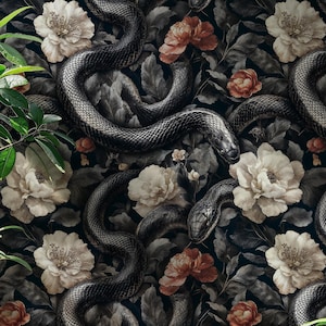 Dark Botanical Peel and Stick Wallpaper, Dark Academia Wallpaper Snakes, Dark Botanical Wall Mural, Dark Secret Garden Wallpaper Mural