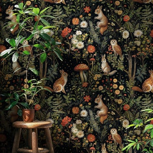 Dunkle Pilz-Tapete, wunderliche Feenwald-Tapete, magischer Waldpilz-Wandbild-Tapete, dunkle botanische Tapete selbstklebend