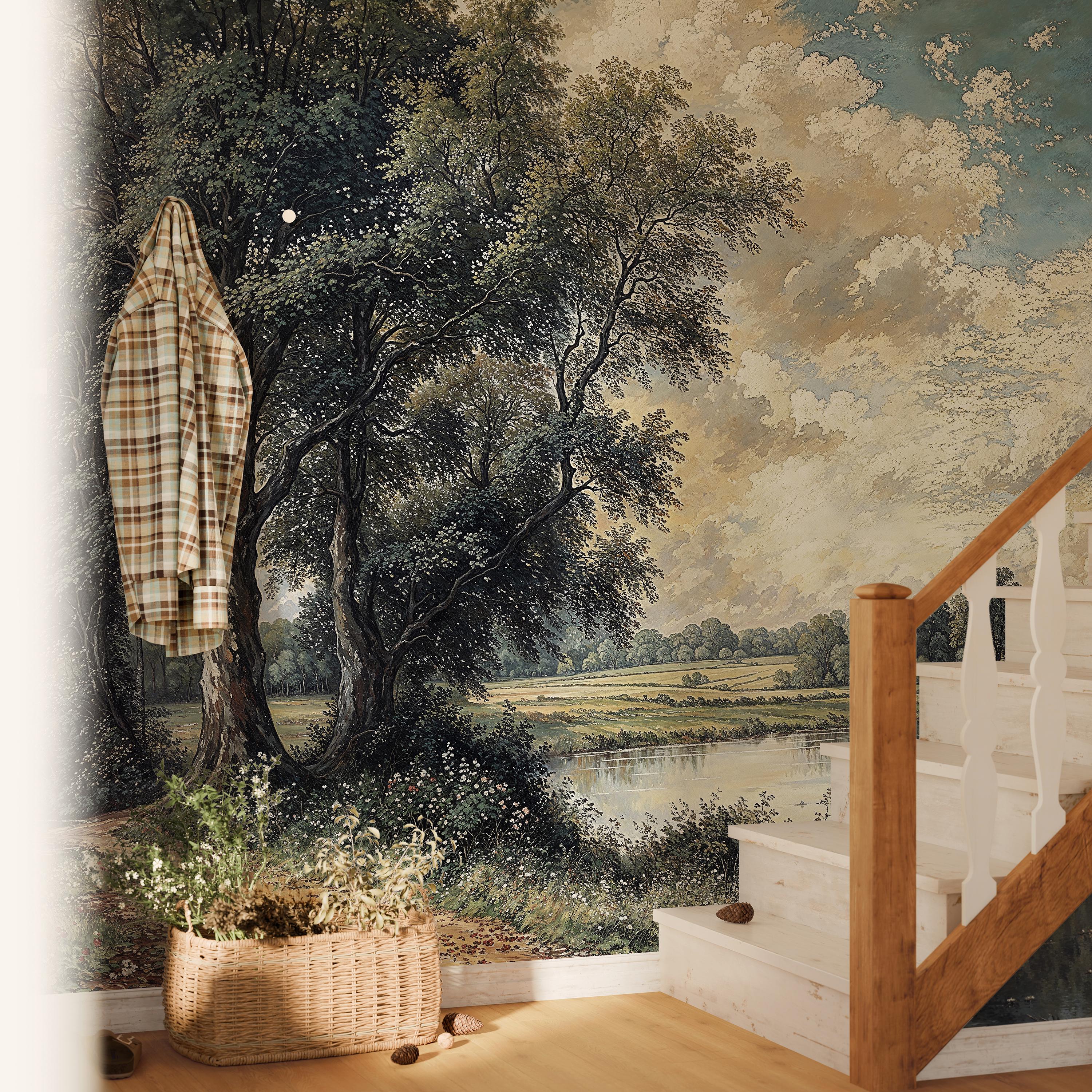 Vintage Scenic Wallpaper Mural: Tree & River Peel and Stick - Etsy