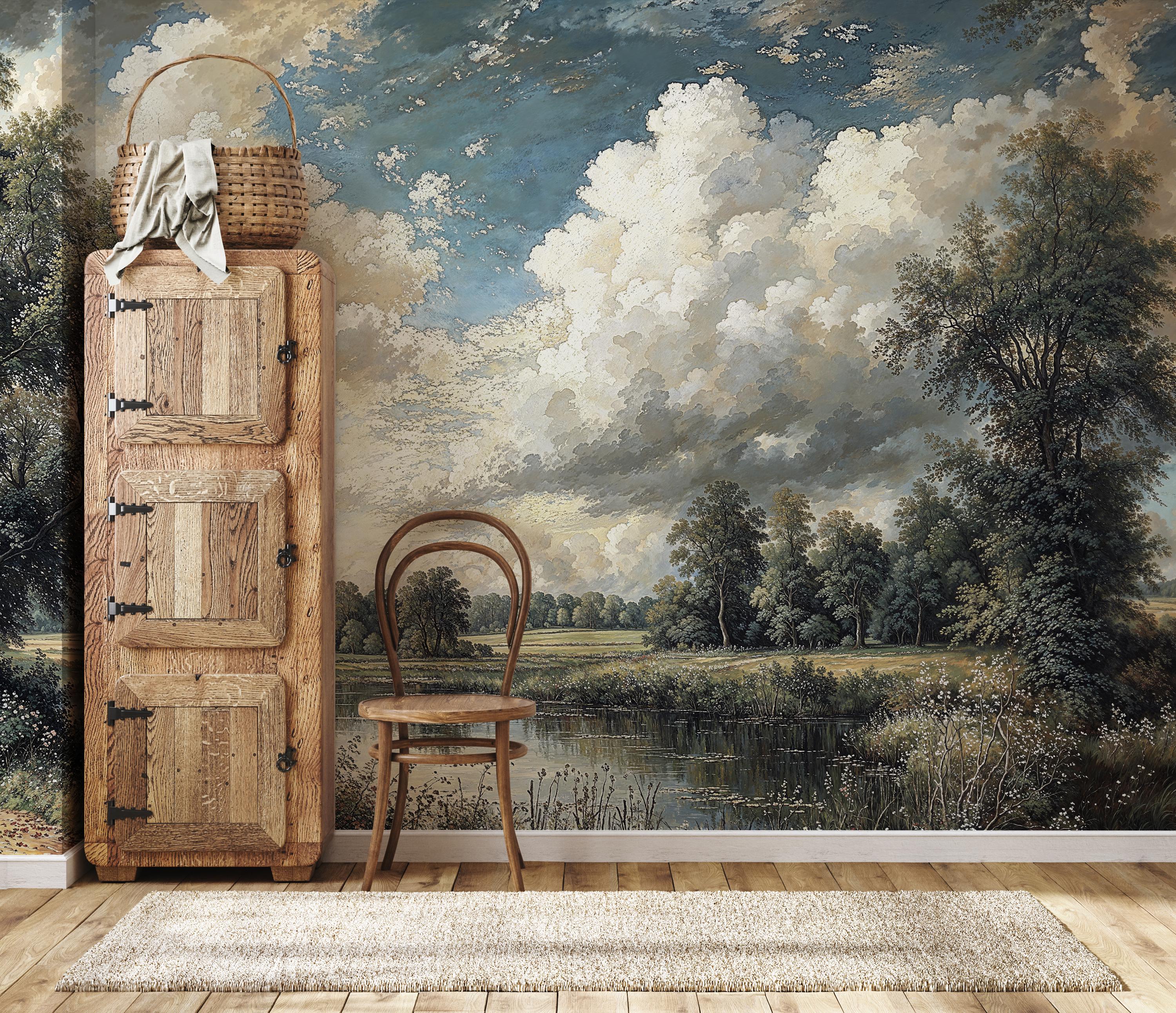 Vintage Scenic Wallpaper Mural: Tree & River Peel and Stick - Etsy