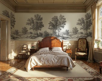 Monochrome French Landscape Peel and Stick Wallpaper Mural