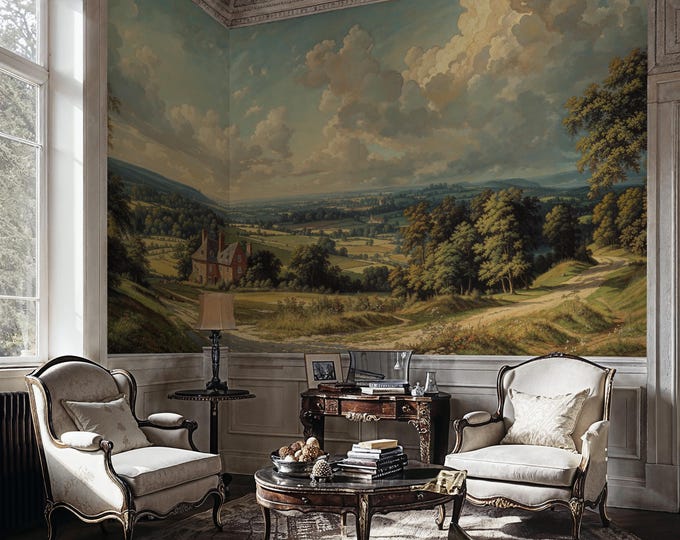 Pastoral Landscape Mural Wallpaper: Scenic Peel and Stick - Etsy Canada