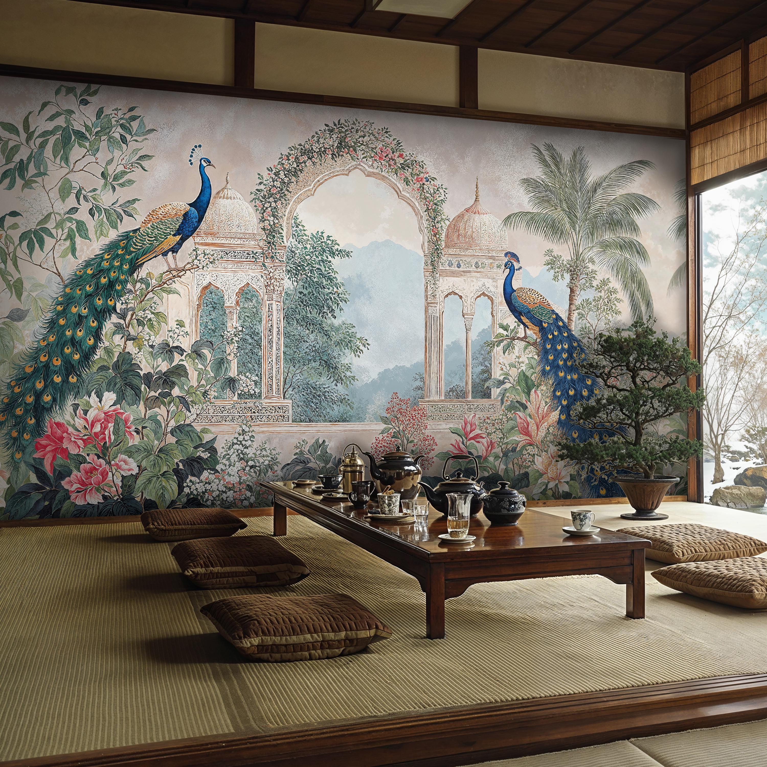 Mughal Garden Peel and Stick Wallpaper: Chinoiserie Peacock Mural - Etsy