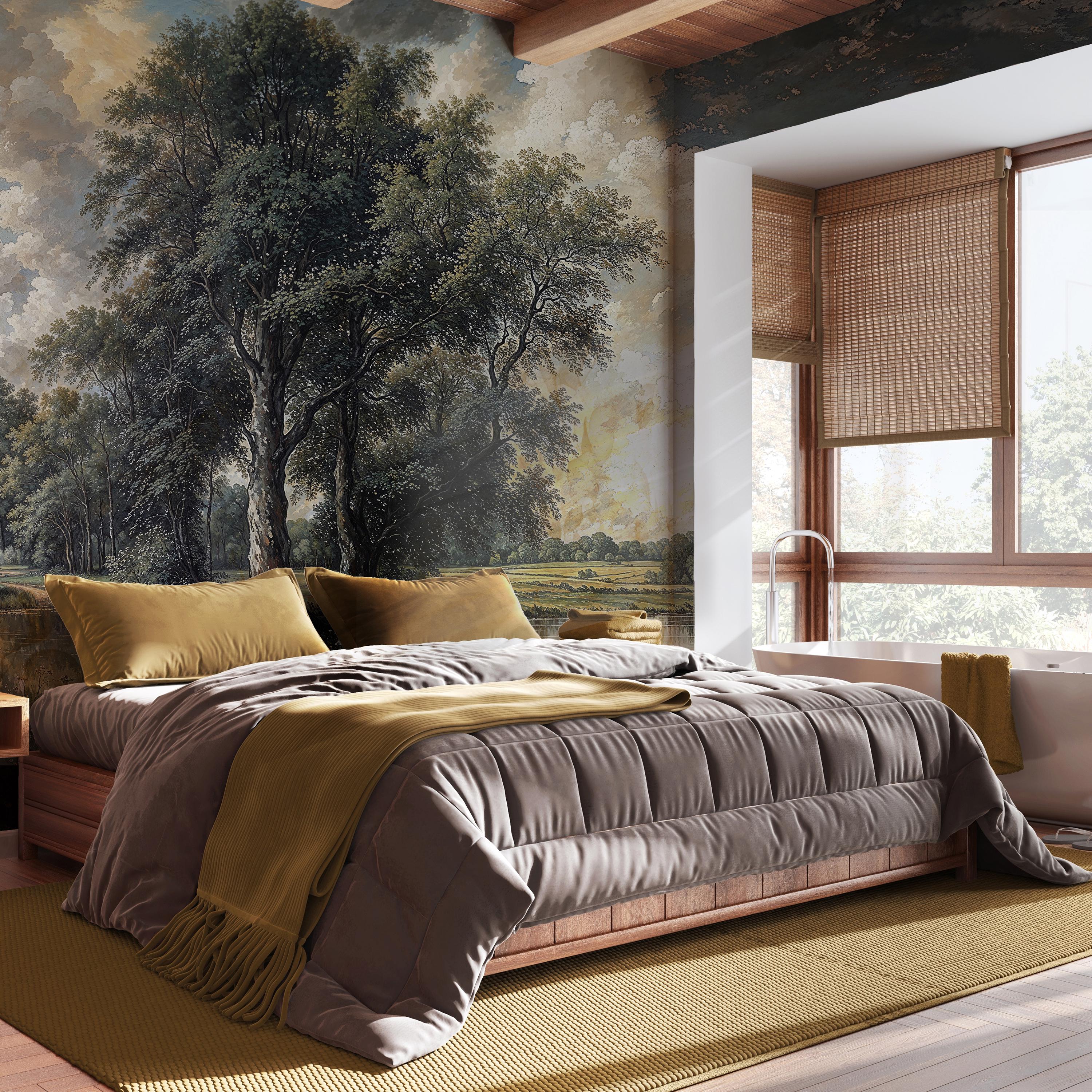 Vintage Scenic Wallpaper Mural: Tree & River Peel and Stick - Etsy