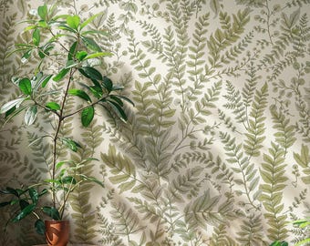 ワイルドフローラルハーブ壁紙、取り外し可能な植物シダ壁画、貼って