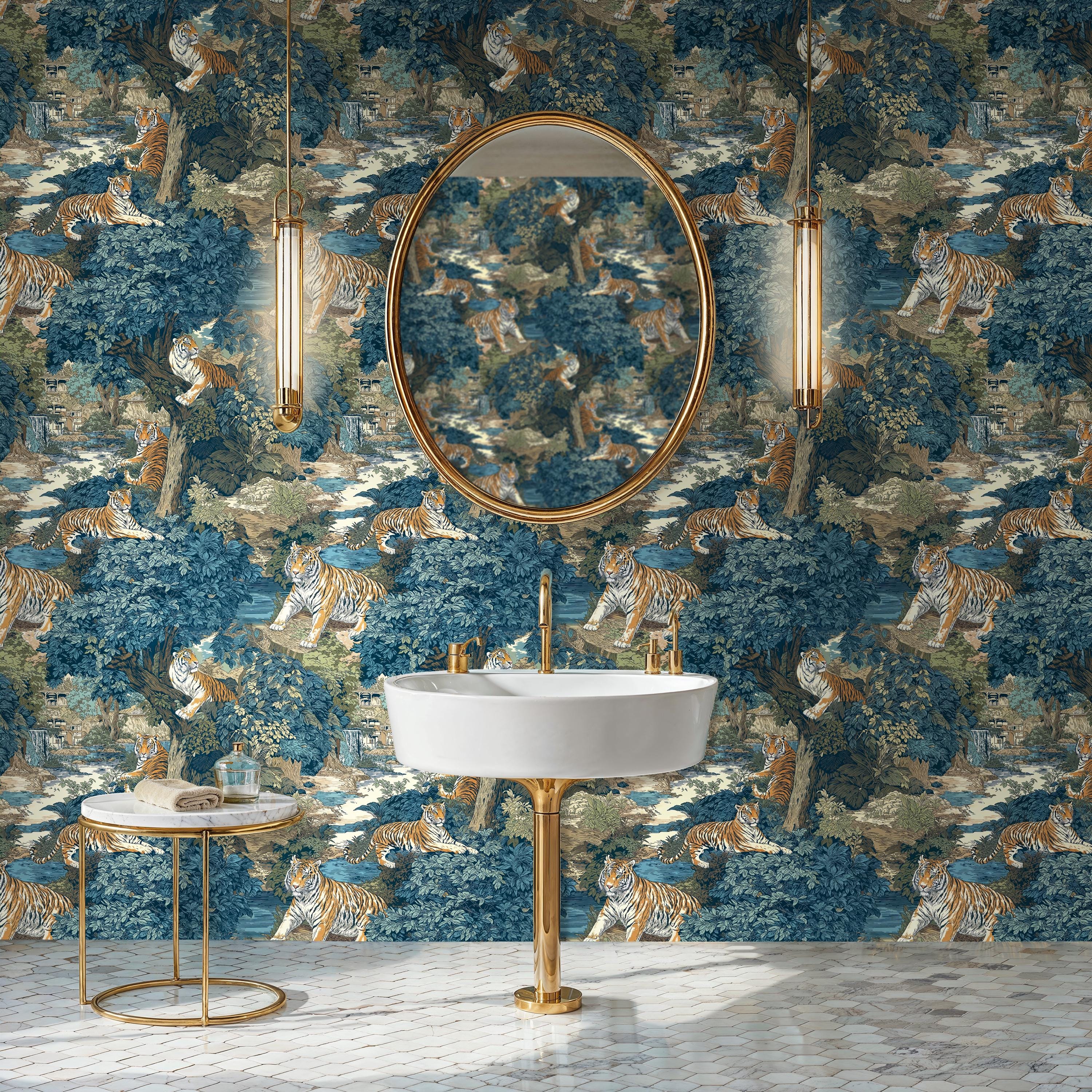 Vintage Toile Tiger Wallpaper: Peel and Stick, Chinoiserie Jungle Wall ...