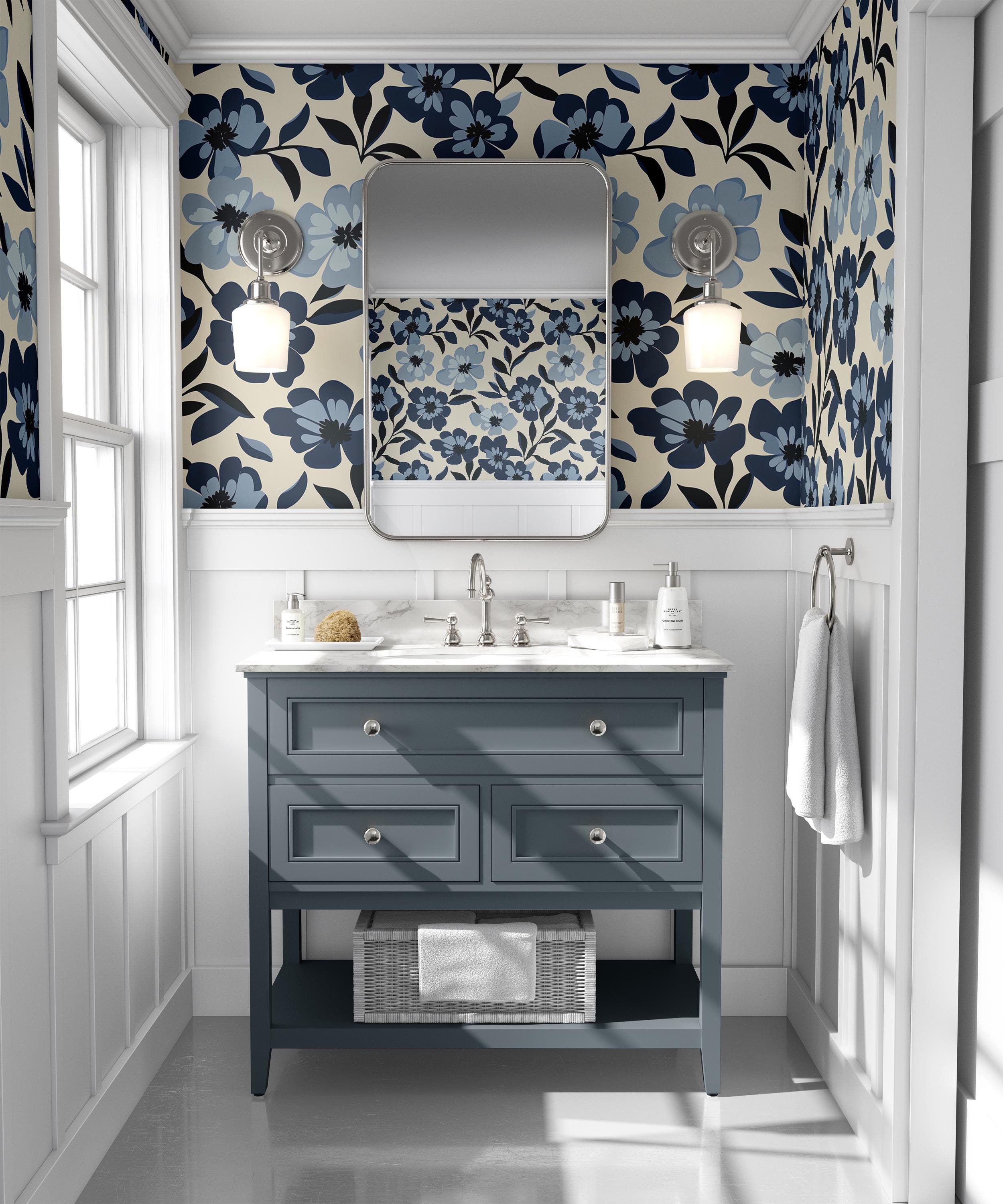WENGTIAO 3 Pezzi Stampa su Tela Fiori di Farfalla Blu Con Cornice Quadro su Tela Vintage Pittura Floreale Astratta Quadri Moderni Soggiorno Casa Camera da Letto Pittura Decorazioni Parete 30x40cmx3