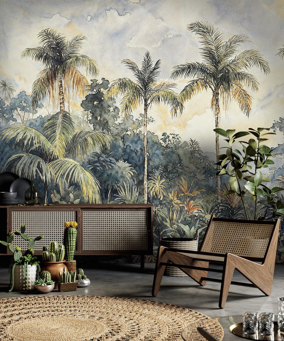 Vintage Tropical Wallpaper Mural: Watercolor Rainforest Peel and Stick ...