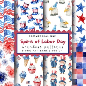 Patriotic Digital Paper Labor Day Seamless Pattern 4th of July Clipart Red White and Blue Scrapbook Seamless Stars Pattern USA Scrapbook