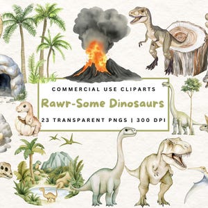 Clipart de dinossauro, aquarela, dinossauros, T-Rex, clipart, fofo, dinossauro, clipart, decoração de berçário, bebê, dinossauro, png, clipart jurássico, sublimação, dinossauro