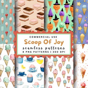 Ice Cream Seamless Pattern Summer Ice Cream Seamless Fabric Sublimation Digital Pattern for Printing Digital Paper Summer Vibes Clipart