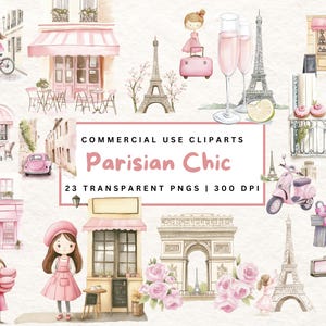 Parijs clipart aquarel chique Parijs illustratie vintage Parijs esthetische Franse mode kunst Instant Download PNG shabby chique Parijs clipart
