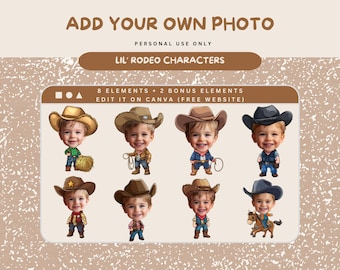 Adorno para cupcakes con foto de vaquero de rodeo, decoración para fiesta de cumpleaños del oeste, selecciones de imágenes personalizadas, descarga instantánea imprimible, impresión DIY