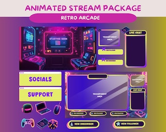 Retro Arcade Stream Paket Animierte Twitch Overlays Pixel Art - 8-bit Stream Alarme und Panels Animiertes Twitch Stream Paket Retro Arcade