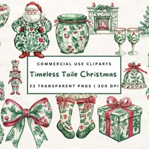 Christmas Toile Clipart Bundle Vintage Chinoiserie Holiday Art Chinoiserie PNG Toile de Jouy Baubles Chinoiserie Art Winter Ephemera Holiday