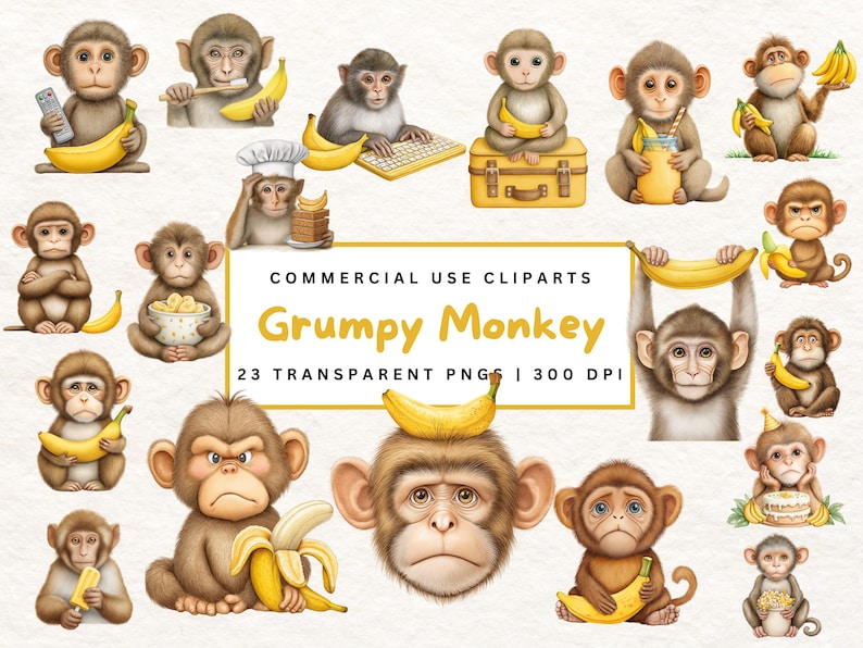 Grumpy Monkey Clipart Cute Monkey Clipart Funny Monkey Clipart Jungle ...