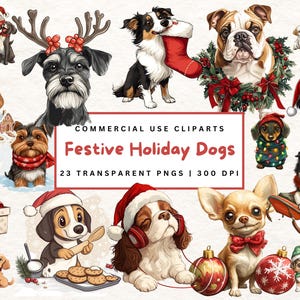 Festive Christmas Dog Clipart PNG Watercolor Collection Holiday Dog Watercolor Clipart Digital Christmas Puppy Clipart Set Winter Dog
