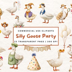 Silly Goose Clipart Spring Cottagecore Bundle Baby Shower Clipart Whimsical Cute Watercolor Goose PNG Cottagecore Nursery Art Rustic Baby