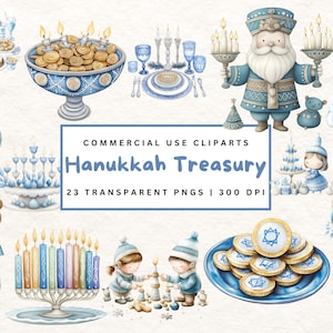 Bundle de cliparts Hanoukka PNG Fêtes juives aquarelle Clipart Hanoucca Art numérique juif Fêtes juives Clipart Hanoucca heureux PNG Hanoucca