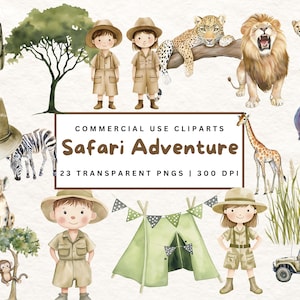 Safari Clipart Bundle Watercolor Safari Animals Nursery Decor PNG Cute Safari Jungle Art Cute Jungle Safari Clipart Wild One Birthday PNG