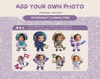 Topper de cupcake com rosto de astronauta, adesivo engraçado para decoração de festa, clipart espacial em formato PNG, adicione sua própria foto.