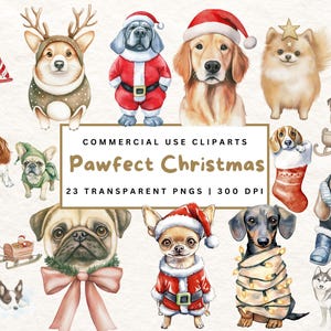 Watercolor Christmas Dogs Clipart Dog Breeds PNG Bundle Christmas Dogs Clipart Bundle Puppies in Santa Hats Festive Holiday Dog Digital
