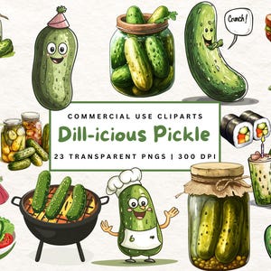 Clipart PNG sottaceto divertente Barattolo di sottaceti acquerello Arte di sottaceti verdi carini Barattolo di sottaceti Clipart per download digitale Arte di sottaceti eccentrici Lime