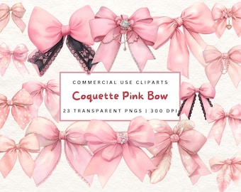 Aquarell Pastell Rosa Schleifen Clipart, Handgemalte Schleifen Pastell Clipart für Einladungen & Scrapbooking Pastell Rosa Schleifen Clipart Aquarell