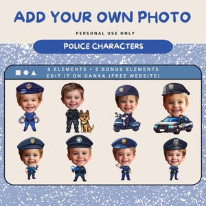 Police Yourself DIY Cupcake Toppers Custom Photo Cupcake Toppers Add Your Own Photo Personalized Face Topper Police Birthday Decor Custom