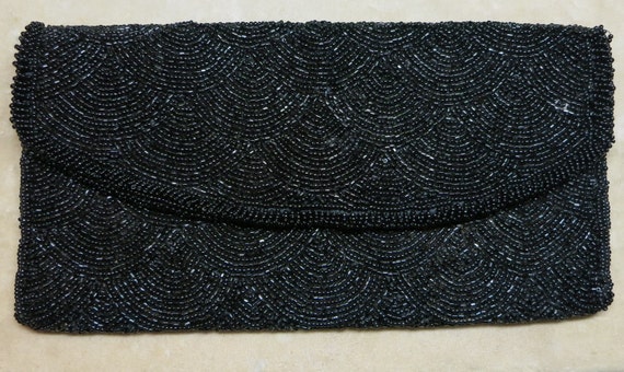 A Black Beaded Evening Clutch - image 1