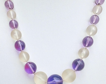 A Vintage Necklace Featuring Graduated Acrylic or Plastic Beads...Alternating Purple to Frosted Clear Beads