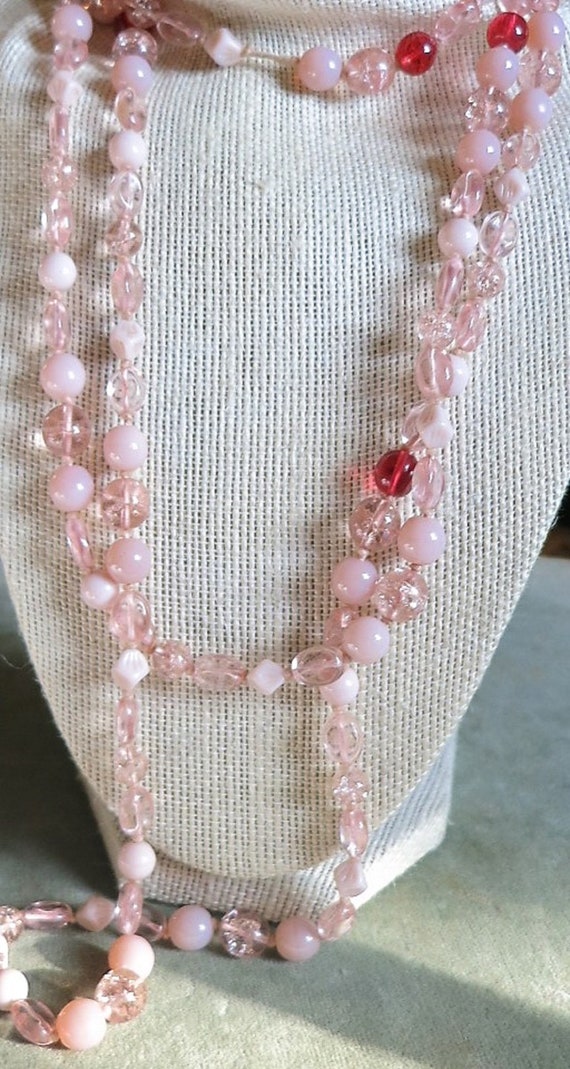 A Long Bead Necklace in Shades of Pale Pinks and … - image 5