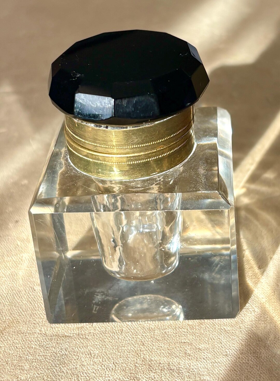 An Antique Ink Well in a Heavy Cut Clear Crystal/pressed Glass With a ...