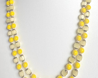 A Double Strand Vintage Bead Necklace In Yellow and Translucent Clear Glass Beads