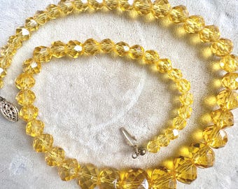 A Vintage Necklace in Vibrant Yellow Faceted Graduated Crystal Beads...and it GLOWS