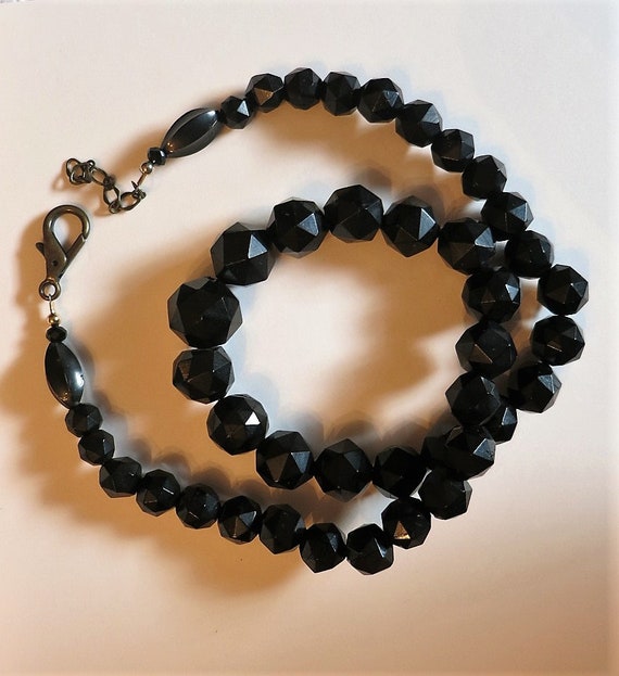 Vintage Bold Black Faceted Bead Necklace