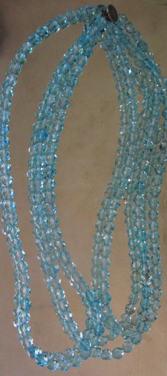 A Vintage Triple Strand Crystal Necklace in Aqua M