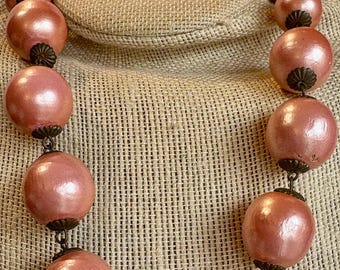 A Vintage Necklace...A Single Strand of Large Matte Pink Beads with a Pearl Like Finish