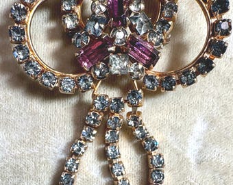 Vintage Brooch/Pendant by M&S...1/20 12k GF with Pink and Clear Rhinestones