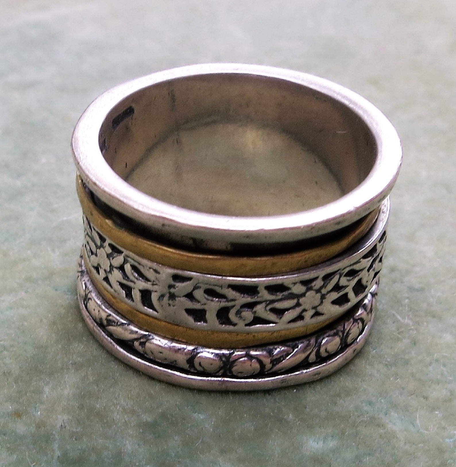 A Vintage Spinner Ring in Sterling Silver and Gold in a Size 8 Etsy