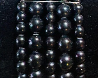 A Vintage Wrap Bracelet with Matte Black Glass Beads