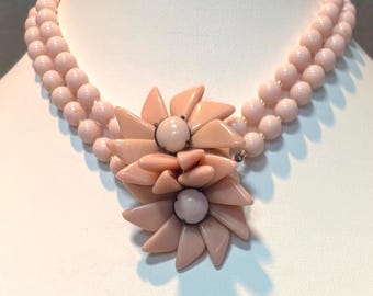 A Miriam Haskell Necklace in Soft Pale Pink Glass Beads and Flowers