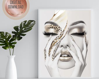 Arte de pared abstracto con estampado de leopardo moderno / Lienzo / Retrato / Decoración del hogar / Descarga digital